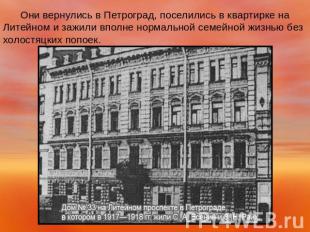 Они вернулись в Петроград, поселились в квартирке на Литейном и зажили вполне но