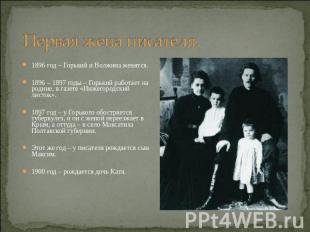Первая жена писателя. 1896 год – Горький и Волжина женятся. 1896 – 1897 годы – Г