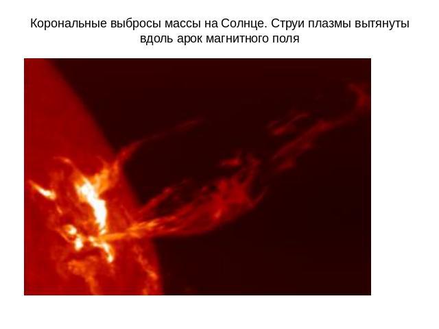 Корональные выбросы массы на Солнце. Струи плазмы вытянуты вдоль арок магнитного поля