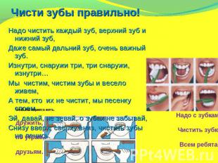 Чисти зубы правильно! Надо чистить каждый зуб, верхний зуб и нижний зуб, Даже са