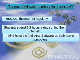 Do you feel safe surfing the Internet? 96% use the Internet regularly Students s
