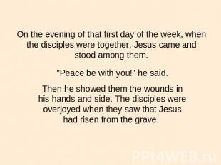 On the evening of that first day of the week, when the disciples were together,