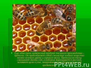 Еще один очень интересный продукт пчелиного производства – прополис. Он представ