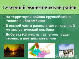 Северный экономический район На территории района крупнейший в России рыбокомбин