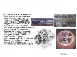 На станции "Салют-7" впервые были начаты эксперименты в области биотехнологии. Н