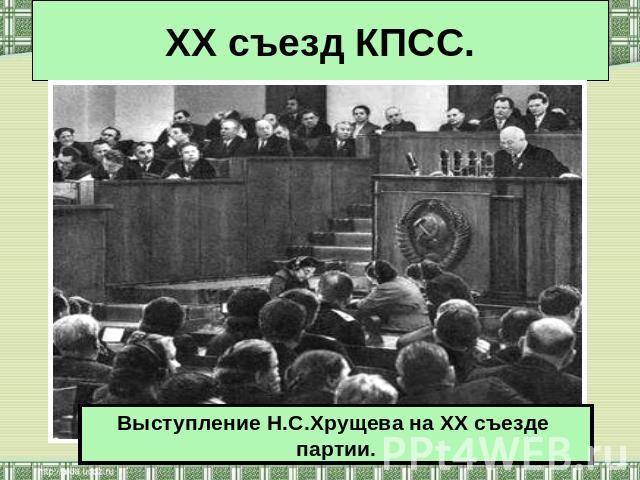 XX съезд КПСС. Выступление Н.С.Хрущева на XX съезде партии.