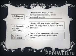 А.П. Бородин (1833-1887) Опера «Князь Игорь»,» 2-ая богатырская симфония», песни