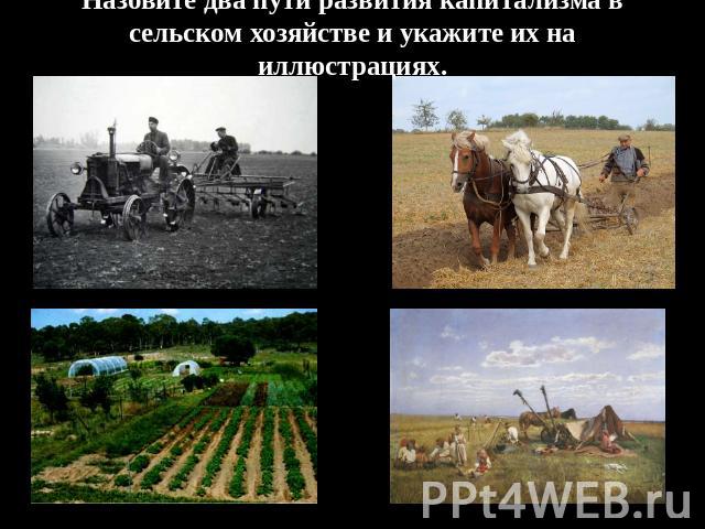 Назовите два пути развития капитализма в сельском хозяйстве и укажите их на иллюстрациях.