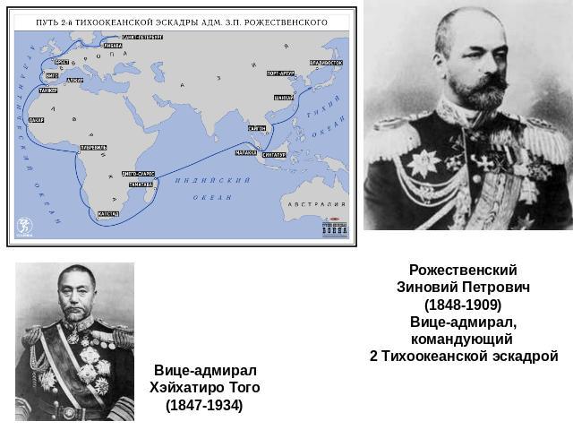 РожественскийЗиновий Петрович(1848-1909) Вице-адмирал, командующий 2 Тихоокеанской эскадрой Вице-адмиралХэйхатиро Того(1847-1934)