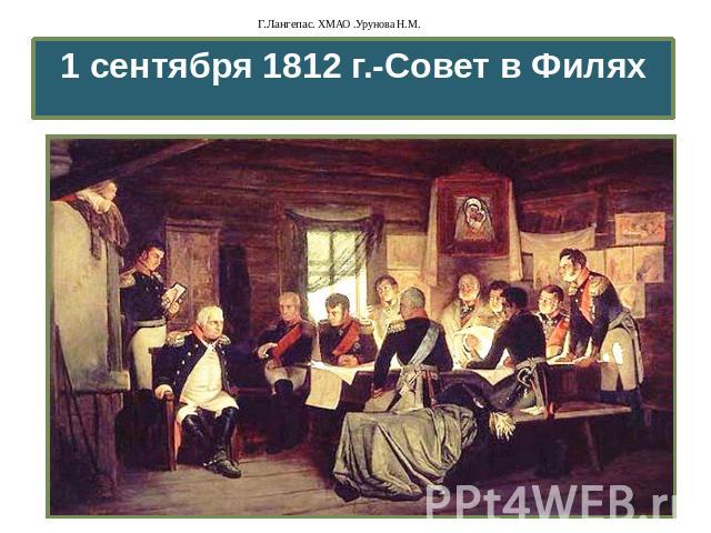 1 сентября 1812 г.-Совет в Филях
