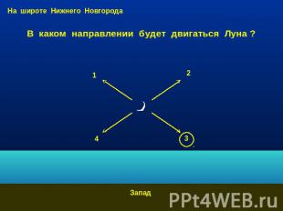 На широте Нижнего Новгорода В каком направлении будет двигаться Луна ? Запад