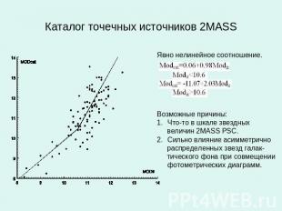 Каталог точечных источников 2MASS Явно нелинейное соотношение. Возможные причины