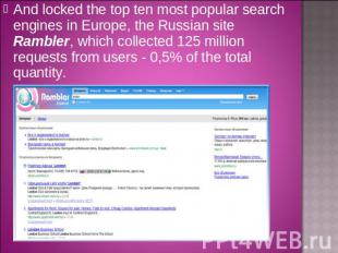 And locked the top ten most popular search engines in Europe, the Russian site R