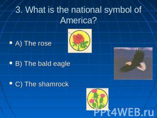 3. What is the national symbol of America? A) The rose B) The bald eagle C) The