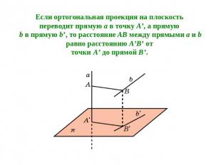 Если ортогональная проекция на плоскость переводит прямую a в точку A’, а прямую