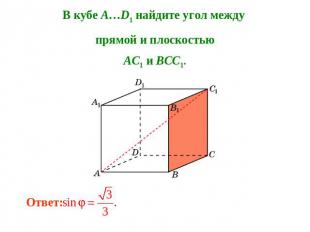 В кубе A…D1 найдите угол между прямой и плоскостьюAC1 и BCC1.