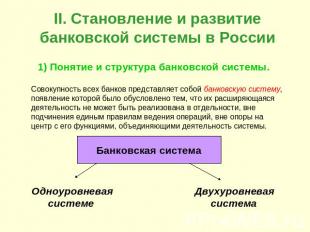 II. Становление и развитие банковской системы в России 1) Понятие и структура ба