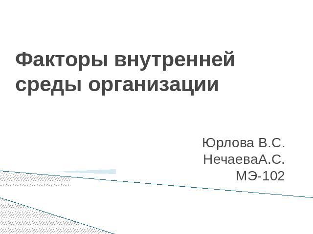 Факторы внутренней среды организации Юрлова В.С. НечаеваА.С.МЭ-102
