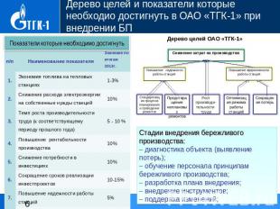 Дерево целей и показатели которые необходио достигнуть в ОАО «ТГК-1» при внедрен