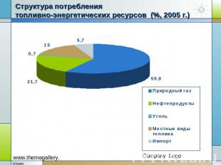 Структура потребления топливно-энергетических ресурсов (%, 2005 г.)