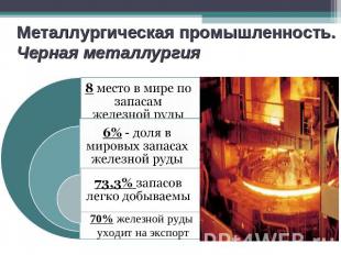 Металлургическая промышленность.Черная металлургия 8 место в мире по запасам жел