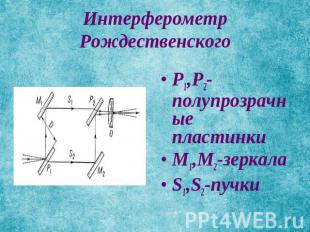 Интерферометр Рождественского P1,P2-полупрозрачные пластинкиM1,M2-зеркалаS1,S2-п