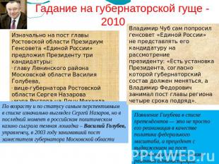 Гадание на губернаторской гуще - 2010 Изначально на пост главы Ростовской област