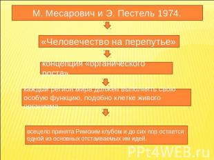 М. Месарович и Э. Пестель 1974. «Человечество на перепутье» концепция «органичес