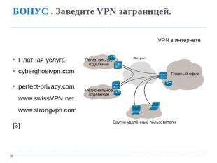 БОНУС . Заведите VPN заграницей. Платная услуга:cyberghostvpn.comperfect-privacy