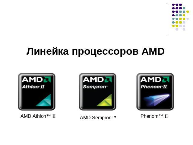 Линейка процессоров AMD AMD Athlon™ II AMD Sempron™ Phenom™ II