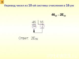 Перевод чисел из 10-ой системы счисления в 16-ую 4610→2E16