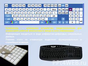 Клавиатура – клавишное устройство, предназначенное для управления работой компью