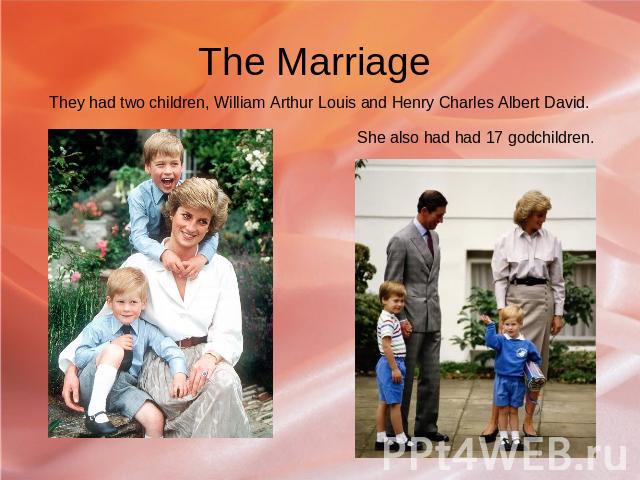 The Marriage They had two children, William Arthur Louis and Henry Charles Albert David. She also had had 17 godchildren.