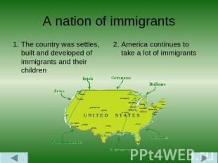 A nation of immigrants 1. The country was settles, built and developed of immigr
