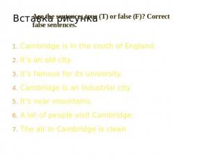 Are the sentences true (T) or false (F)? Correct false sentences. Cambridge is i
