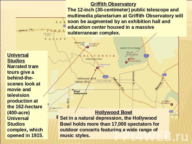 Griffith ObservatoryThe 12-inch (30-centimeter) public telescope and multimedia planetarium at Griffith Observatory will soon be augmented by an exhibition hall and education center housed in a massive subterranean complex. Universal StudiosNarrated…
