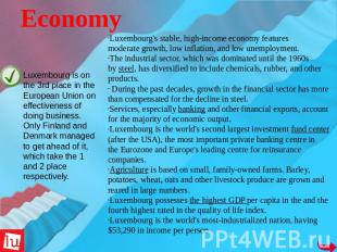 Economy Luxembourg is on the 3rd place in the European Union on effectiveness of