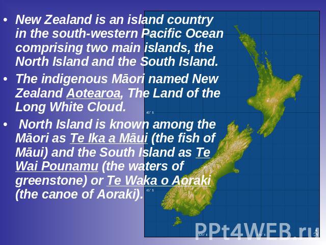 New Zealand is an island country in the south-western Pacific Ocean comprising two main islands, the North Island and the South Island.The indigenous Māori named New Zealand Aotearoa, The Land of the Long White Cloud. North Island is known among the…