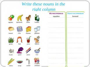 Write these nouns in the right column