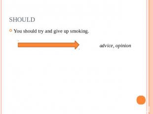 SHOULD You should try and give up smoking.advice, opinion
