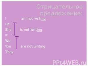 Отрицательное предложение: I am not writingHeShe is not writingItWeYou are not w