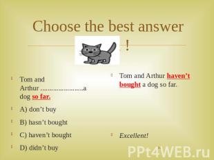 Choose the best answer again ! Tom and Arthur ........................a dog so f