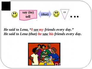 He said to Lena, “I see my friends every day.”He said to Lena (that) he saw his
