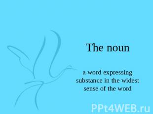 The noun a word expressing substance in the widest sense of the word