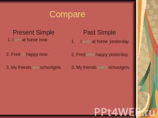 Compare Past SimpleI was at home yesterday.2. Fred was happy yesterday.3. My fri