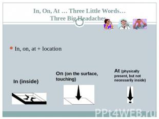 In, On, At … Three Little Words…Three Big Headaches In, on, at + location In (in