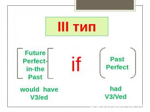 III тип Future Perfect-in-the Past would have V3/ed if Past Perfect had V3/Ved