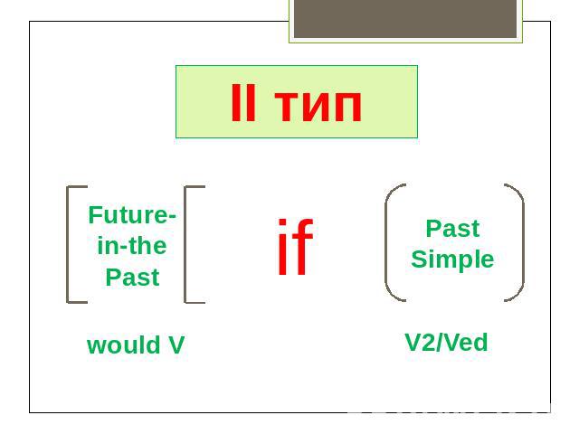II тип Future-in-the Past would V if Past Simple V2/Ved