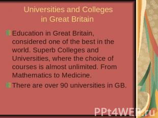 Universities and Colleges in Great Britain Education in Great Britain, considere