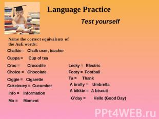 Language PracticeTest yourself Name the correct equivalents of the AuE words: